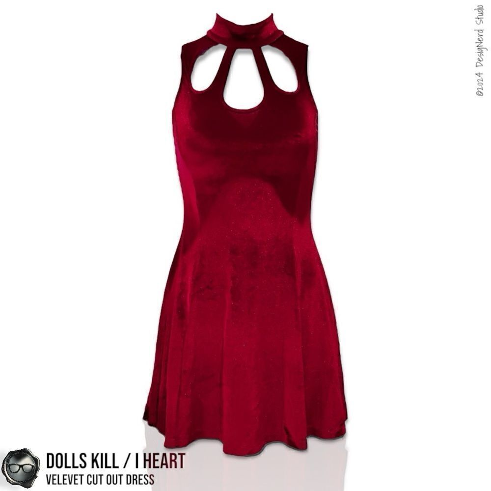 DOLLS KILL / I HEART VELVET CUT OUT MINI SKATER DRESS IN GARNETāRED SIZE XS